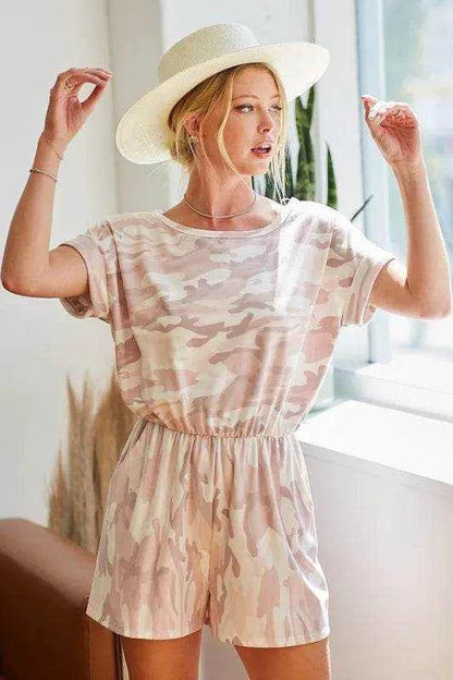 BiBi Camo Print French Terry Romper with Side Pockets - Purcell's Clothing Company