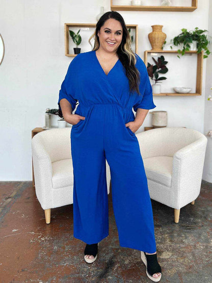 Double Take Full Size Surplice Wide Leg Jumpsuit with Pockets - Purcell's Clothing Company