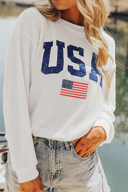 US Flag Corded Long Sleeve Sweatshirt - Purcell's Clothing Company