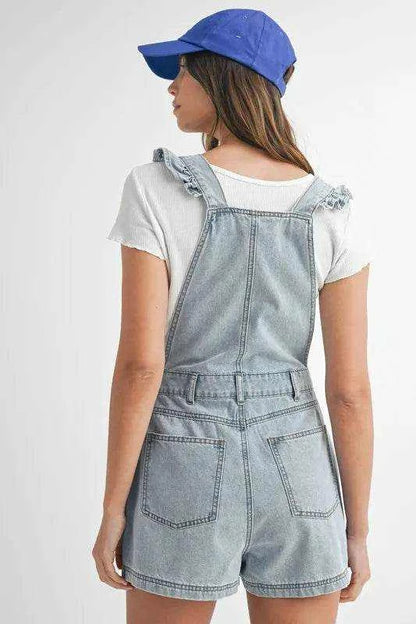 MABLE Square Neck Ruffle Shoulder Denim Overall Romper - Purcell's Clothing Company