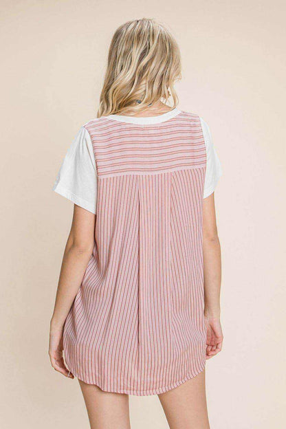 Cotton Bleu by Nu Label Contrast Striped Short Sleeve T-Shirt - Purcell's Clothing Company