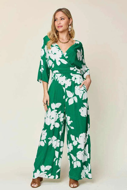 Double Take Full Size Printed Tie Back Wide Leg Jumpsuit - Purcell's Clothing Company
