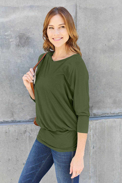 Basic Bae Full Size Round Neck Batwing Sleeve Top - Purcell's Clothing Company