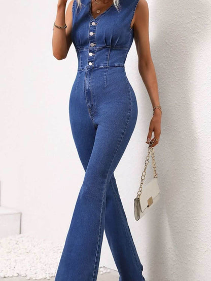 V-Neck Sleeveless Denim Jumpsuit - Purcell's Clothing Company