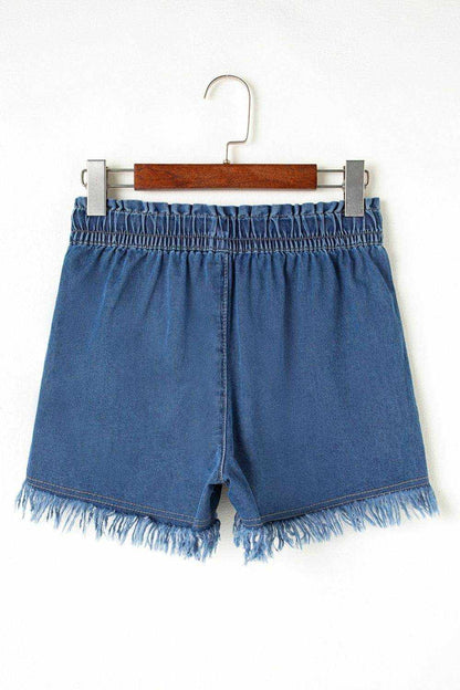 Raw Hem Drawstring High Waist Denim Shorts with Pockets - Purcell's Clothing Company