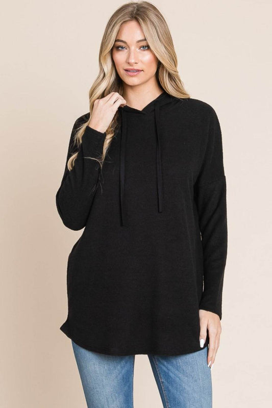 BOMBOM Contrast Drawstring Drop Shoulder Knit Hoodie - Purcell's Clothing Company