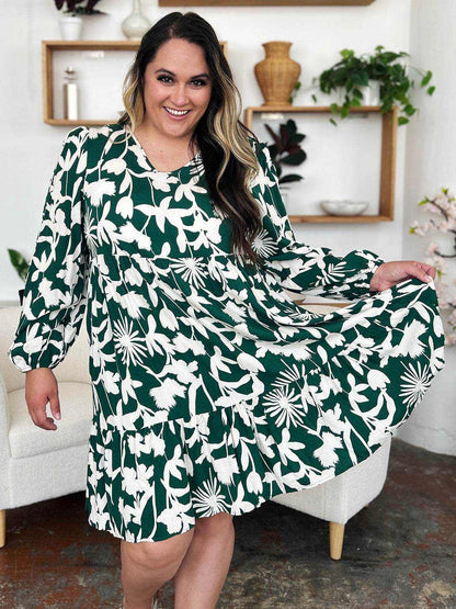 Double Take Full Size Printed Ruffle Hem Dress with Pocket - Purcell's Clothing Company