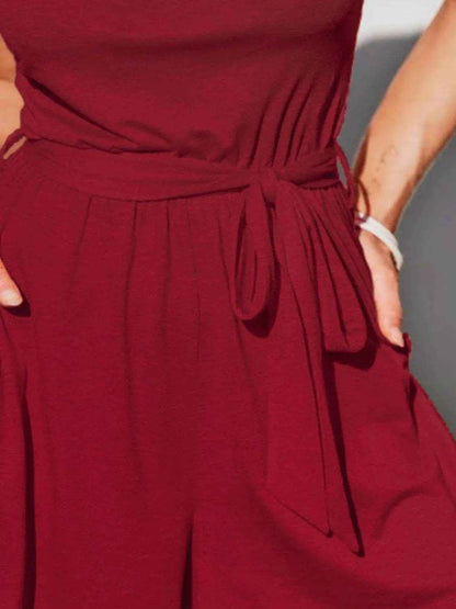 Single Shoulder Tie Waist Romper - Purcell's Clothing Company