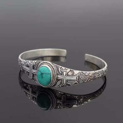 Artificial Turquoise Alloy Open Bracelet - Purcell's Clothing Company