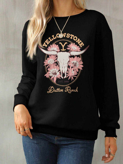 Graphic Round Neck Long Sleeve Sweatshirt - Purcell's Clothing Company