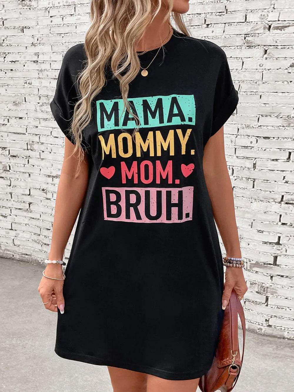 Letter Graphic Short Sleeve Mini Tee Dress - Purcell's Clothing Company