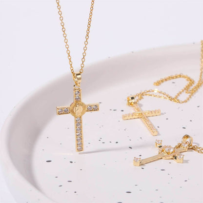 Stainless Steel Inlaid Zircon Cross Necklace - Purcell's Clothing Company