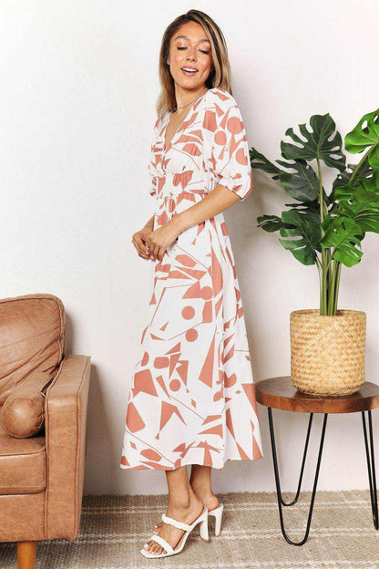 Printed Surplice Balloon Sleeve Dress - Purcell's Clothing Company