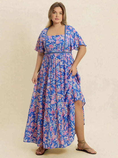 Plus Size Ruched Printed Short Sleeve Dress - Purcell's Clothing Company