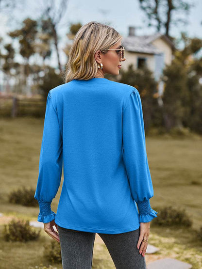 Notched Neck Flounce Sleeve Blouse - Purcell's Clothing Company
