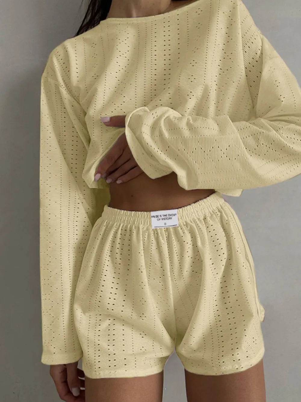 Eyelet Round Neck Top and Shorts Set - Purcell's Clothing Company