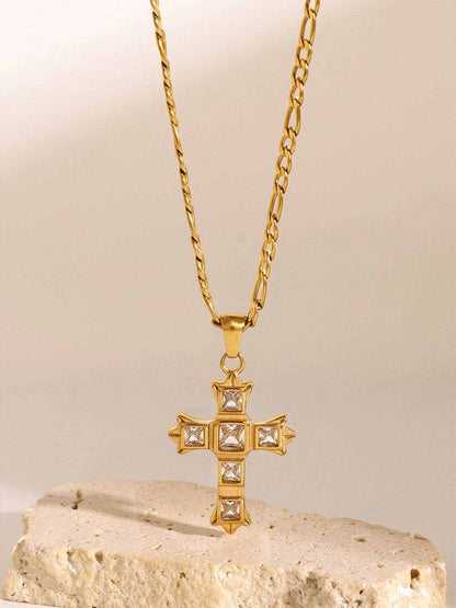 Stainless Steel Zircon Cross Pendant Necklace - Purcell's Clothing Company