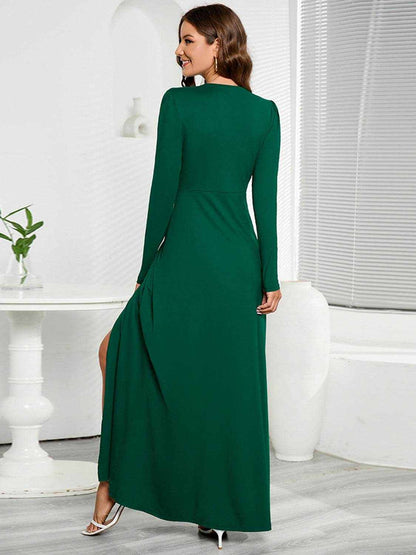 V-Neck Long Sleeve Split Dress - Purcell's Clothing Company