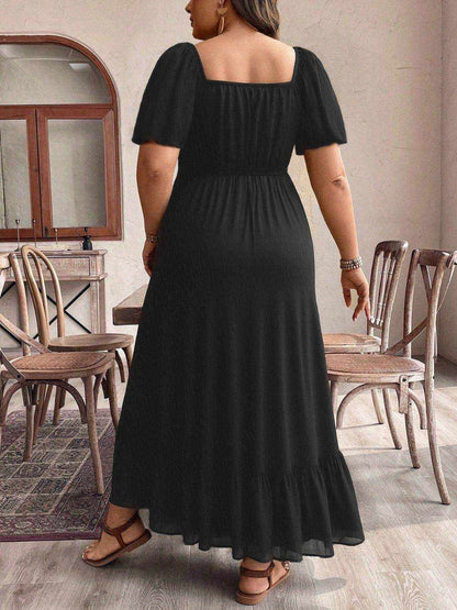 Plus Size Ruffled Hem Square Neck Short Sleeve Dress - Purcell's Clothing Company