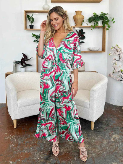 Double Take Full Size Half Sleeve Wide Leg Jumpsuit - Purcell's Clothing Company