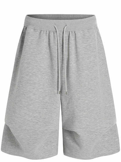 Men's grey drawstring shorts with pockets made of cotton and polyester blend