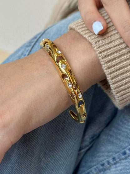 Stainless Steel Inlaid Rhinestone Cutout Bracelet - Purcell's Clothing Company