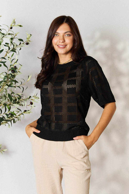 Mandy Ribbed Trim Round Neck Knit Top - Purcell's Clothing Company