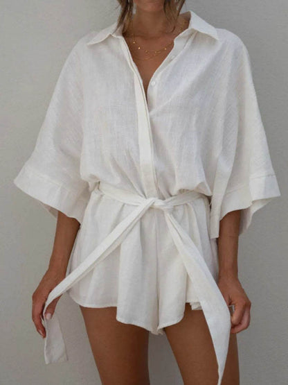 Collared Neck Half Sleeve Romper - Purcell's Clothing Company