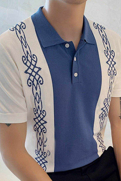 Blue Pattern Button Polo - Purcell's Clothing Company
