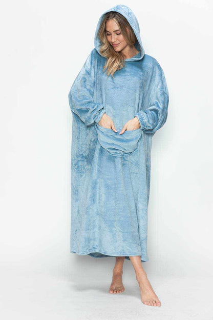 Double Take Full Size Pocketed Hooded Midi Lounge Dress - Purcell's Clothing Company