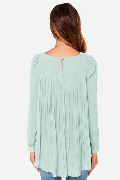 Ivy Lane Full Size Round Neck Back Pleated Blouse - Purcell's Clothing Company