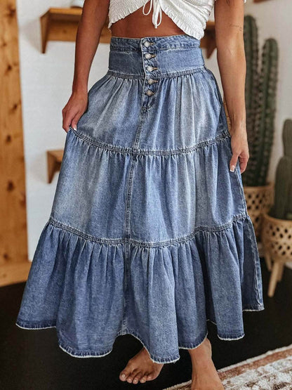 Tiered Button-Fly Denim Skirt - Purcell's Clothing Company