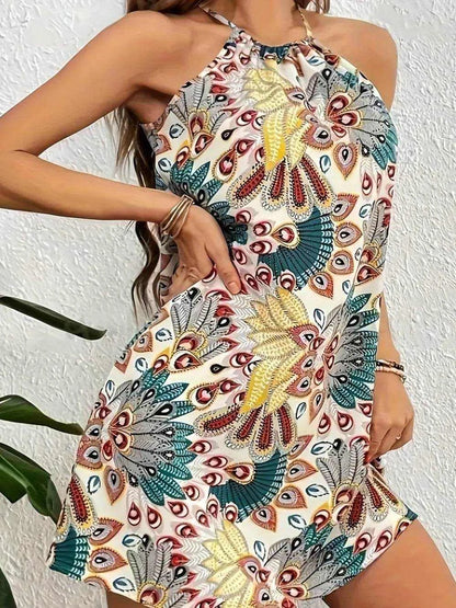 Printed Grecian Neck Mini Dress - Purcell's Clothing Company