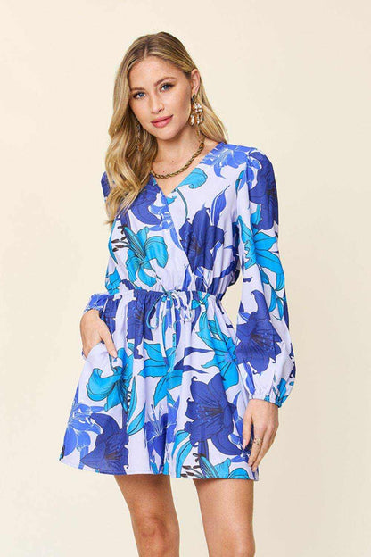 Double Take Full Size Floral Long Sleeve Romper with Pockets - Purcell's Clothing Company
