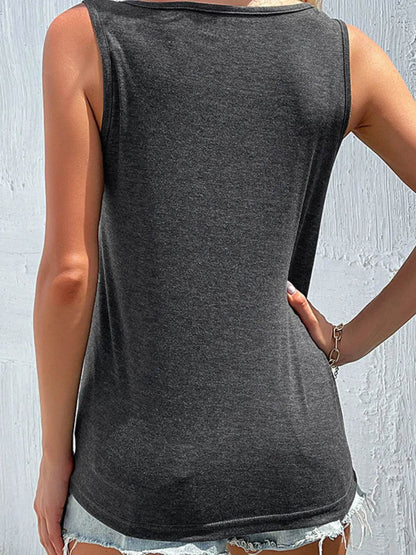 Full Size Decorative Button Round Neck Tank Plus Size - Purcell's Clothing Company