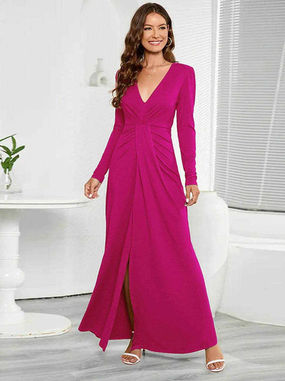 V-Neck Long Sleeve Split Dress - Purcell's Clothing Company