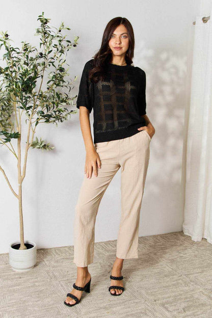 Mandy Ribbed Trim Round Neck Knit Top - Purcell's Clothing Company
