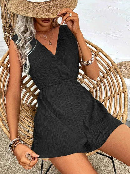 Textured Surplice Sleeveless Romper - Purcell's Clothing Company