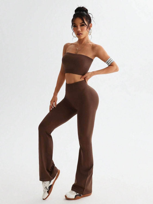 Tube Top and High Waist Flare Pants Active Set - Purcell's Clothing Company