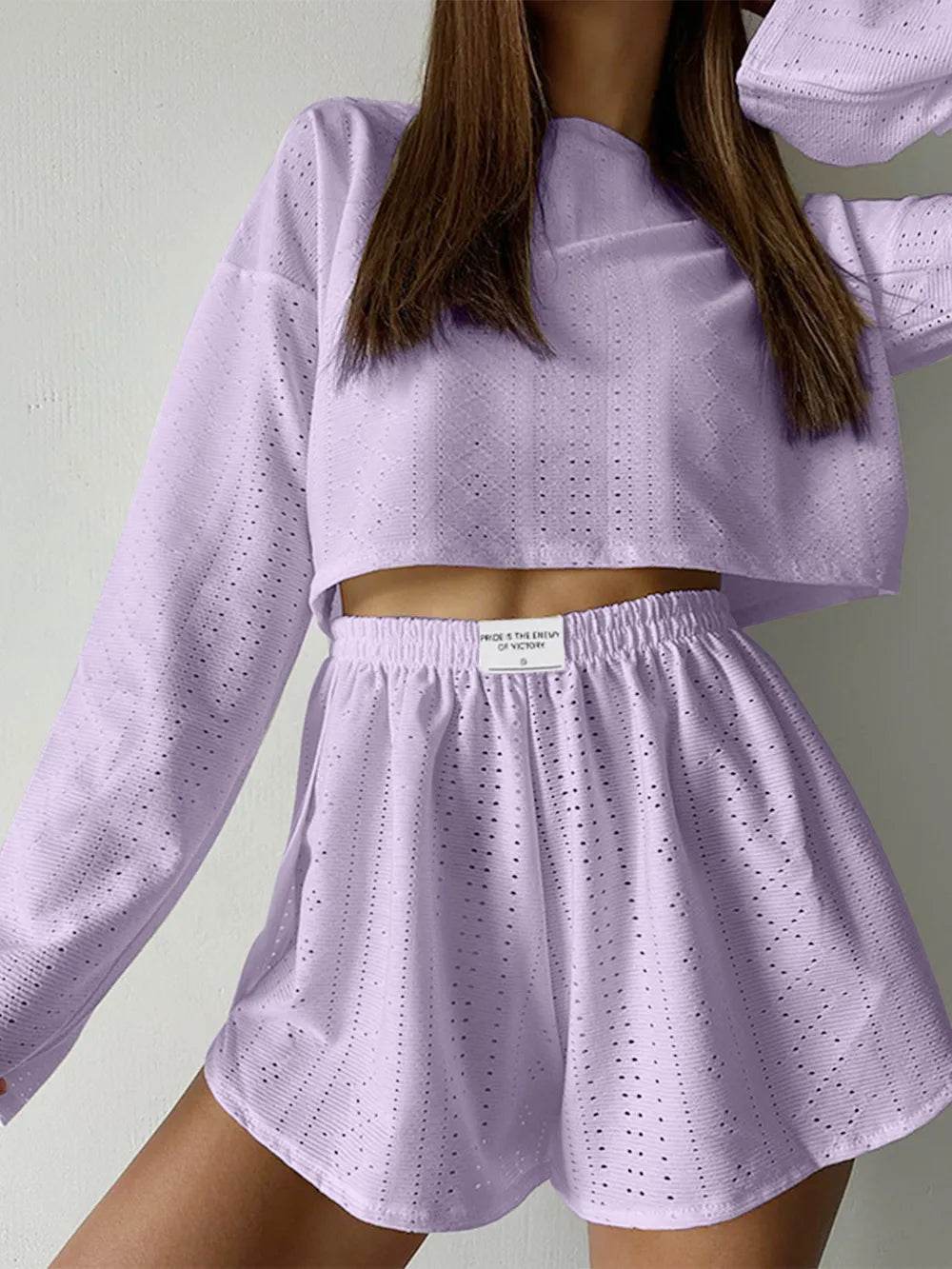 Eyelet Round Neck Top and Shorts Set - Purcell's Clothing Company