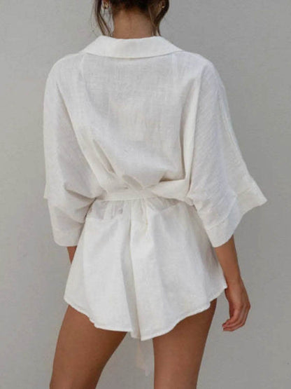 Collared Neck Half Sleeve Romper - Purcell's Clothing Company
