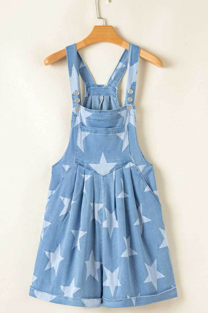 Star Print Square Neck Denim Overalls - Purcell's Clothing Company