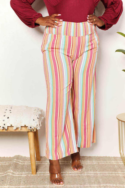 Double Take Striped Smocked Waist Pants with Pockets - Purcell's Clothing Company