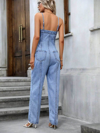 Spaghetti Strap Denim Overalls with Pockets - Purcell's Clothing Company