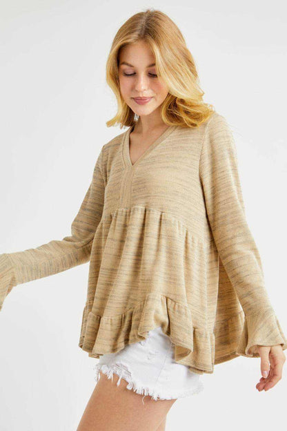 Hailey & Co V-Neck Flounce Sleeve Knit Top - Purcell's Clothing Company