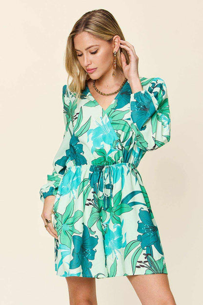 Double Take Full Size Floral Long Sleeve Romper with Pockets - Purcell's Clothing Company