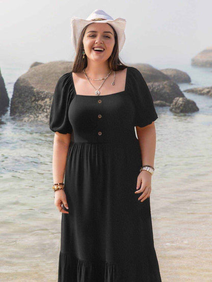 Plus Size Ruffled Hem Square Neck Short Sleeve Dress - Purcell's Clothing Company