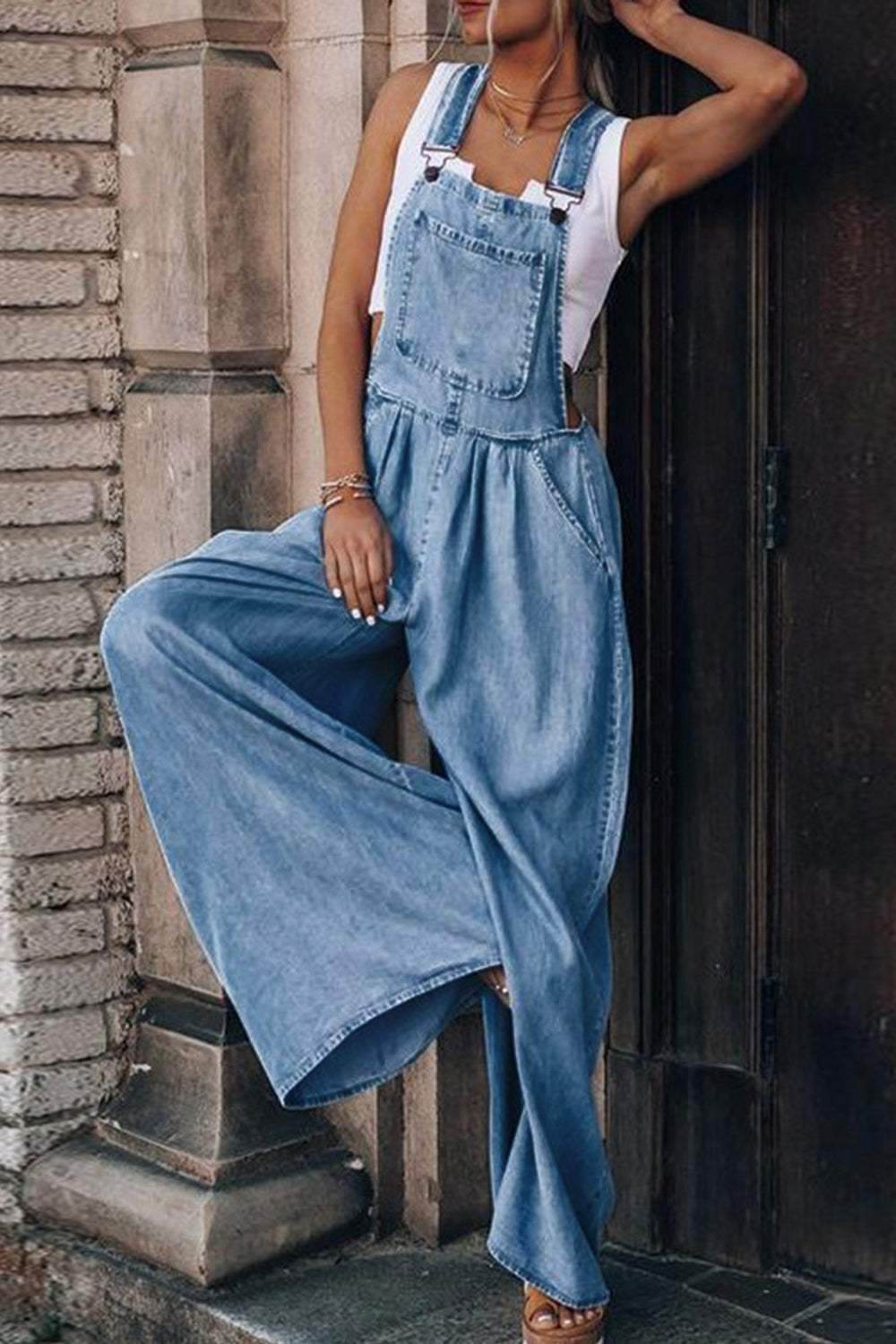 Distressed Wide Leg Denim Overalls - Purcell's Clothing Company
