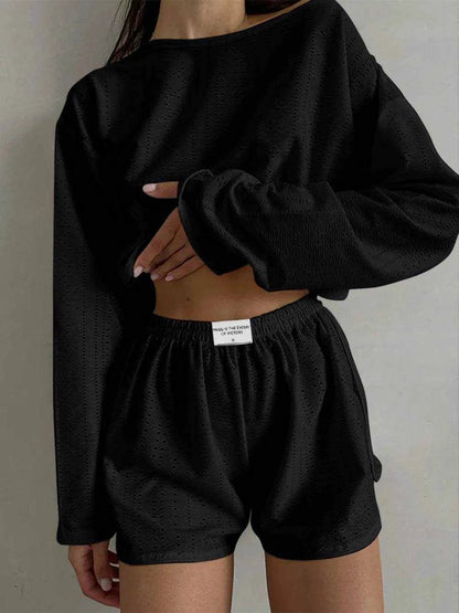 Eyelet Round Neck Top and Shorts Set - Purcell's Clothing Company