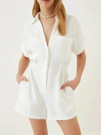 Johnny Collar Short Sleeve Romper - Purcell's Clothing Company